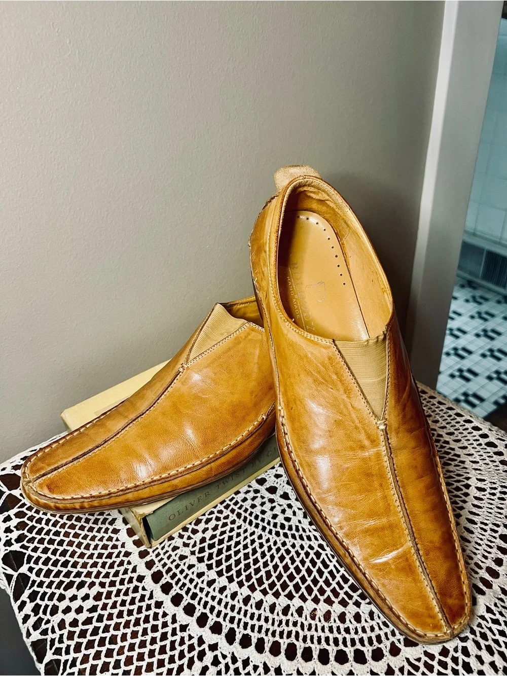 Vintage Handmade Leather Loafers Cognac Tan Men’s Size 10 Moc Toe